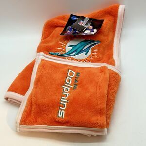 Miami Dolphins NFL Football Ultra Fleece Hoodie Scarf Orange Embroidered Logo
